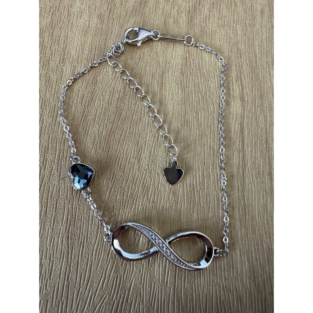 CDE Infinity Heart Birthstone Charm Link 925 Sterling Silver Adjustable Bracelet - Picture 5 of 7